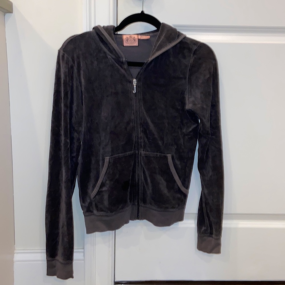 Juicy Couture charcoal velvet hooded zip up
